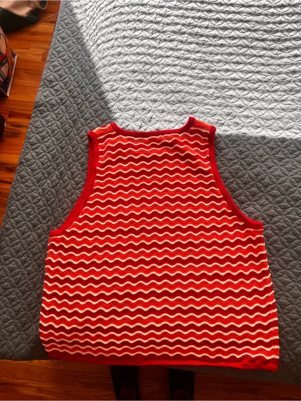 Marine Layer Red and Cream Wave Knit Tank Top - Picture 2 of 2